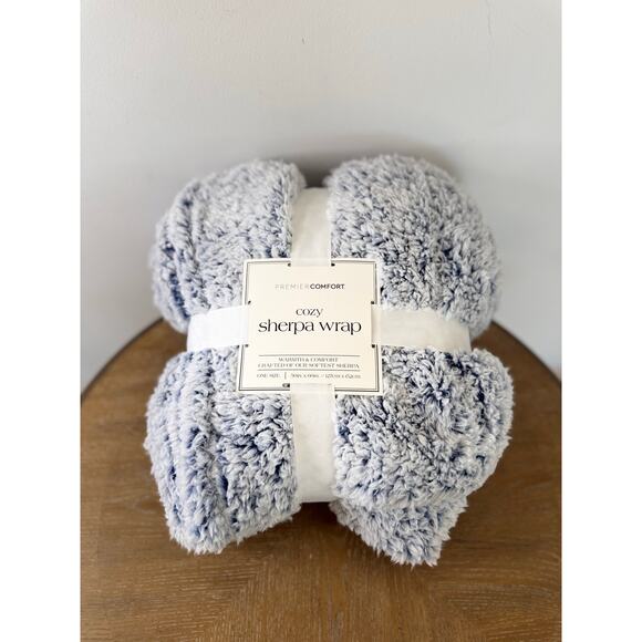 Premier Comfort Cozy Sherpa Wrap Throw Blanket 50x60 Blue Gray Plush Soft - Picture 4 of 6